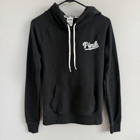 PINK Tops - Y2K Victorias Secret PINK Women’s Size S Black Hoodie Embroidered Logo 2015
